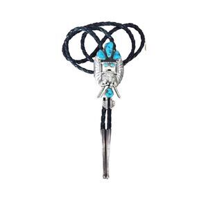 Kachina Men's Bolo Tie Turquoise Sterling Silver Hopi Native American Indian